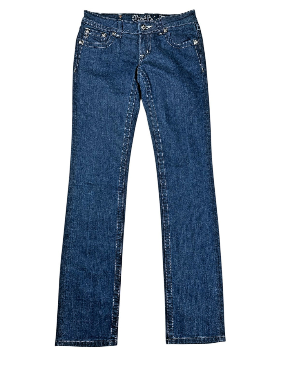 Miss Me Jeans Embellished Straight Leg 27 Low Rise Dark Wash Denim Bling Y2K